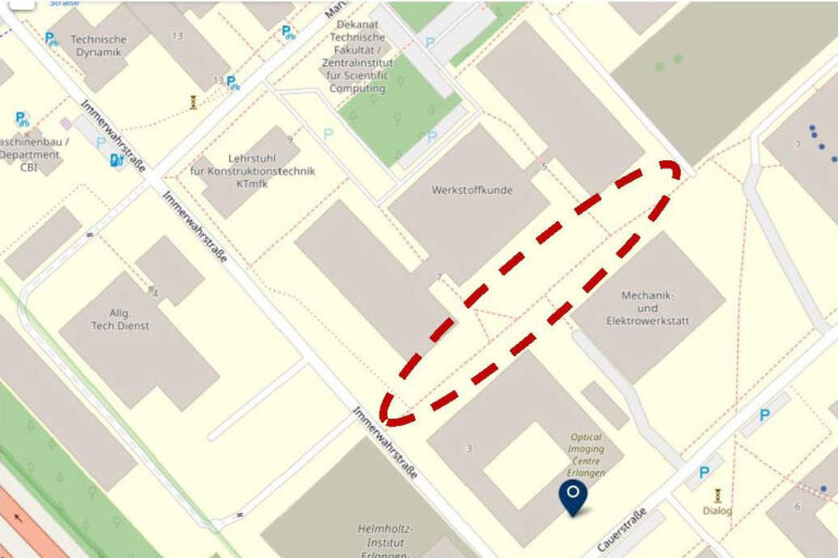 Sperrung des Durchfahrtweges zwischen IZNF / Zentralwerkstatt und Werkstoffwissenschaften